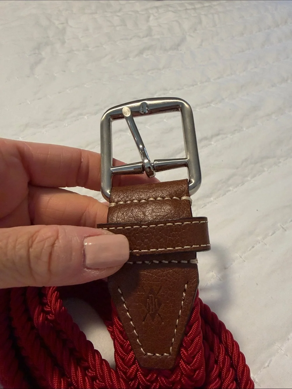 Red Woven Rope Belt with Brown Leather Accents